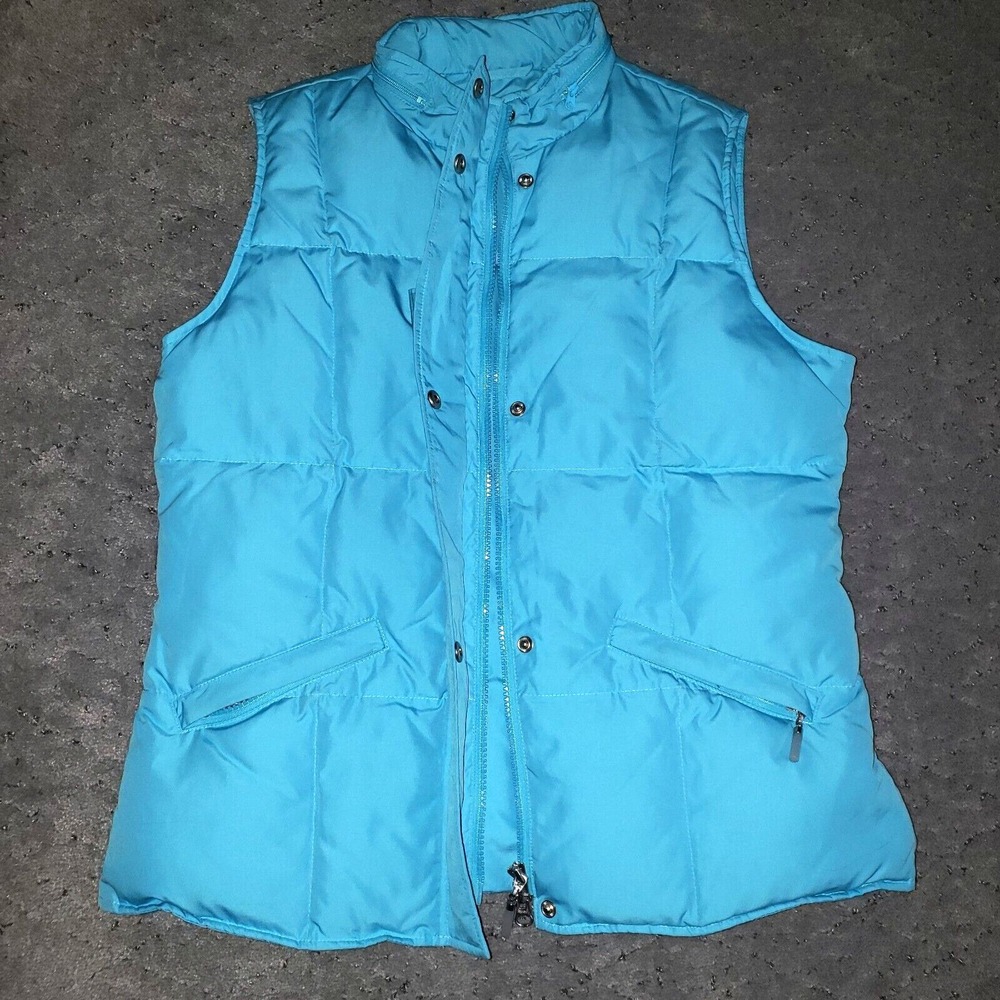 Talbots Vest Womens S Bright Blue Goose Down Puffer Full Zip Hooded Zip Pockets